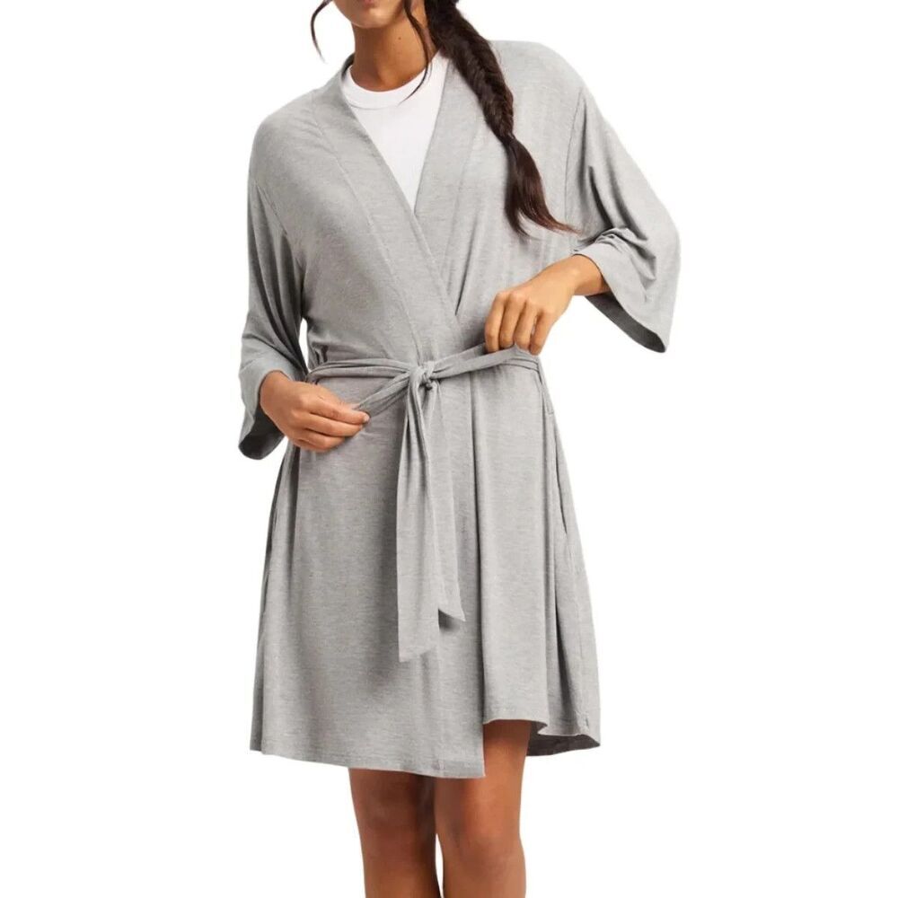 Cozy Earth Grey Women's Bamboo Stretch-Knit Kimono Robe Size Medium $98 Lounge